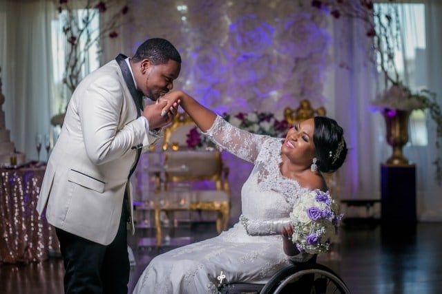 Lizzy and Amen at their wedding after Lizzy's spinal cord injury.